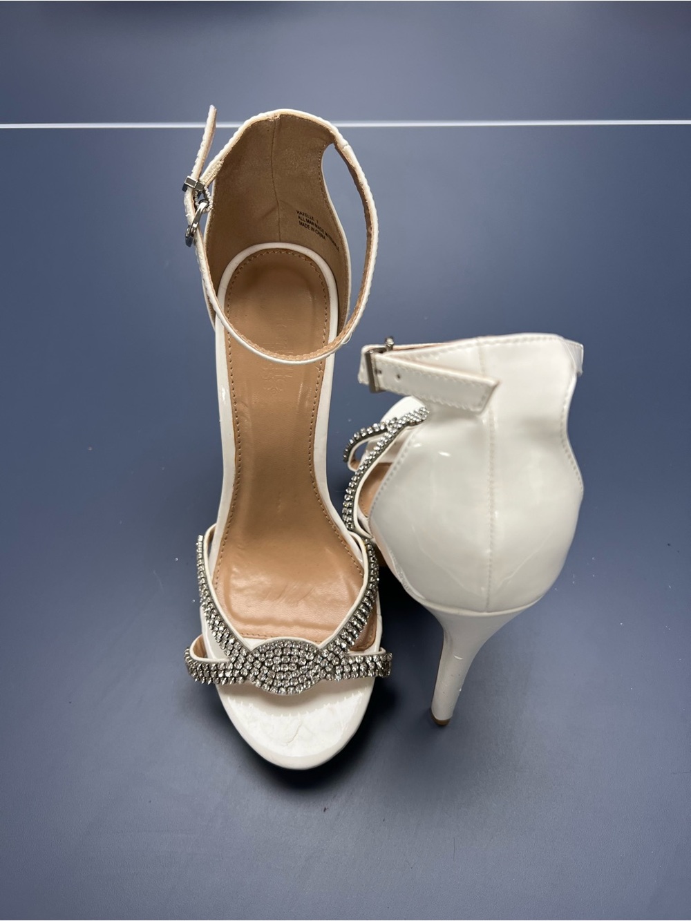 Charlotte Russe White Rhinestone Ankle-Strap High Heels